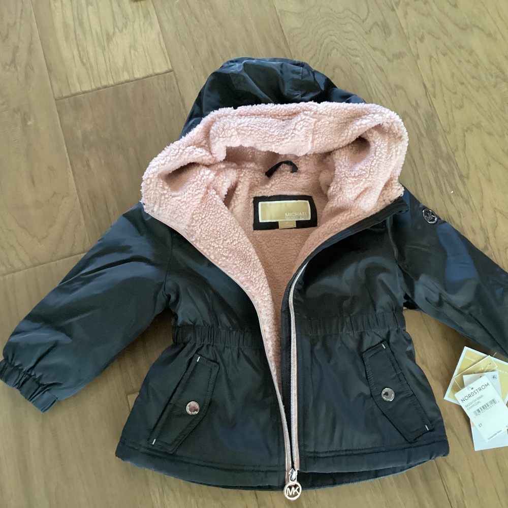 Michael Kors Kids' Faux Shearling Lined Rain Anorak, size 2T